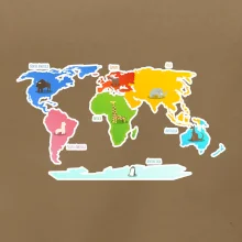 Svetové kontinenty s názvami a zvieratkami