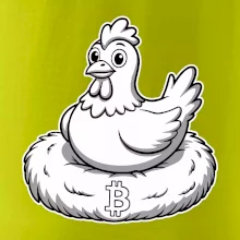 Kurča sediace na bitcoinovom hniezde