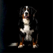 Bernský salašnícky pes sediaci čierna fotka Bernský salašnícky pes sediaci čierna fotka