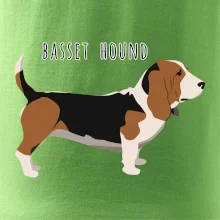 Basset hound pes s nápisom