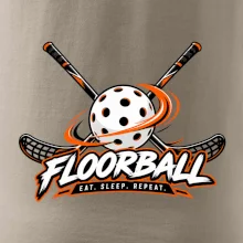 Florbalové hokejky s dierkovanou loptičkou eat sleep repeat