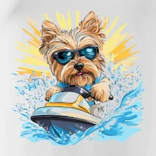 Yorkšírsky teriér na vodnom skútri