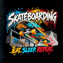Skateboard ve street stylu eat sleep repeat