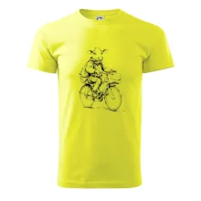 Krava v obleku na bicykli