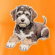 Lagotto romagnolo ležiaci vyšívaný na prsníku