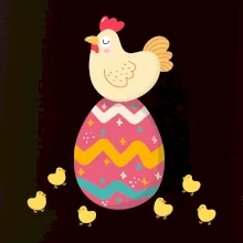 Sliepka sediaca na veľkonočnom vajci