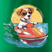 Jack russell teriér na vodnom skútri