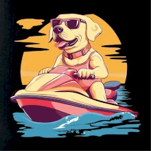 Zlatý retriever na vodnom skútri