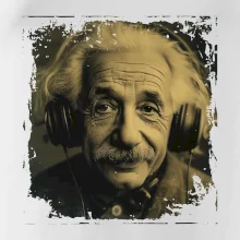 Albert Einstein so slúchadlami Albert Einstein so slúchadlami