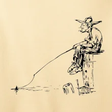 Kreslený rybár na pni