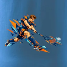 Florbalový útočník v oranžových polygonech