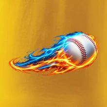 Letící baseballový míček v plamenech