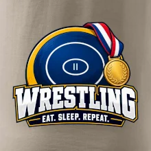 Zápasnická žíněnka se zlatou medailí eat sleep wrestling  repeat