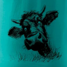 Čiernobiela karikatúra čierna krava hlava