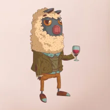 Alpaka s vínom muž