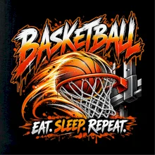 Basketbalový kôš s loptou eat sleep repeat