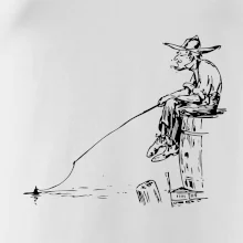 Kreslený rybár na pni