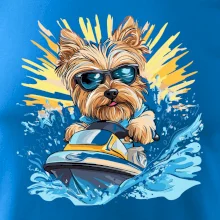 Yorkšírsky teriér na vodnom skútri