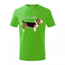 Basset hound pes s nápisom