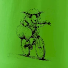 Ovce s okuliarmi na bicykli