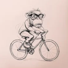 Opice s okuliarmi na bicykli