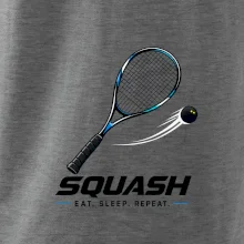 Squashová raketa a černý míček eat sleep repeat