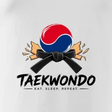Taekwondo pás a rozlomená deska eat sleep repeat
