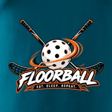 Florbalové hokejky s dierkovanou loptičkou eat sleep repeat