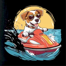 Jack russell teriér na vodnom skútri