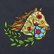 Kôň farebný s listami