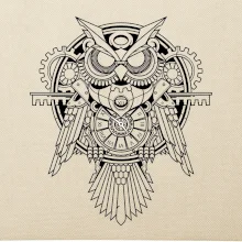 Steampunk sova čiernobiela