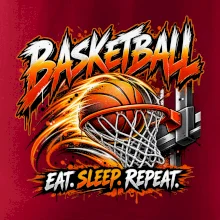 Basketbalový kôš s loptou eat sleep repeat