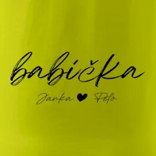 Babička Tričko s menami detí písacie písmo