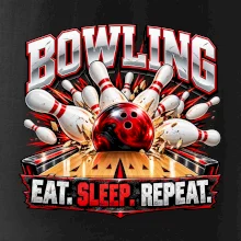 Bowlingová guľa a kolky eat sleep repeat