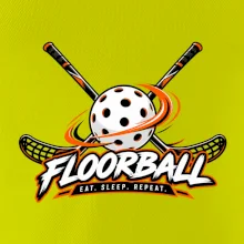 Florbalové hokejky s dierkovanou loptičkou eat sleep repeat