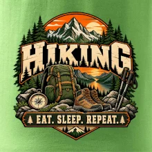 Turistický batoh v horách eat sleep repeat