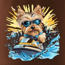 Yorkšírsky teriér na vodnom skútri