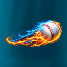Letící baseballový míček v plamenech