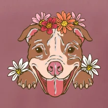 Americký stafordšírsky teriér hlava s kvetinami