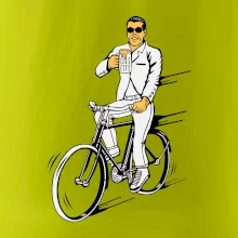 Gentleman na bicykli s pivom