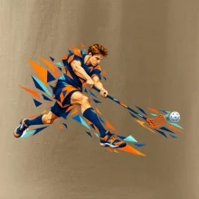 Florbalový útočník v oranžových polygonech