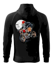 Kreslený vlk na motorke