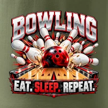 Bowlingová guľa a kolky eat sleep repeat