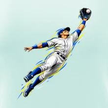Baseballový polař chytá míček ve výskoku