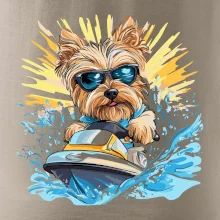 Yorkšírsky teriér na vodnom skútri