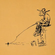 Kreslený rybár na pni