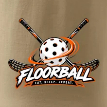 Florbalové hokejky s dierkovanou loptičkou eat sleep repeat