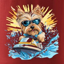 Yorkšírsky teriér na vodnom skútri