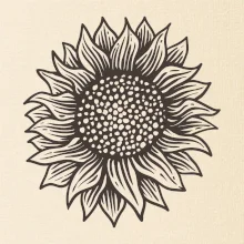 Slnečnica kreslená čiernobiela
