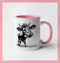 Čiernobiela karikatúra krava stojaca